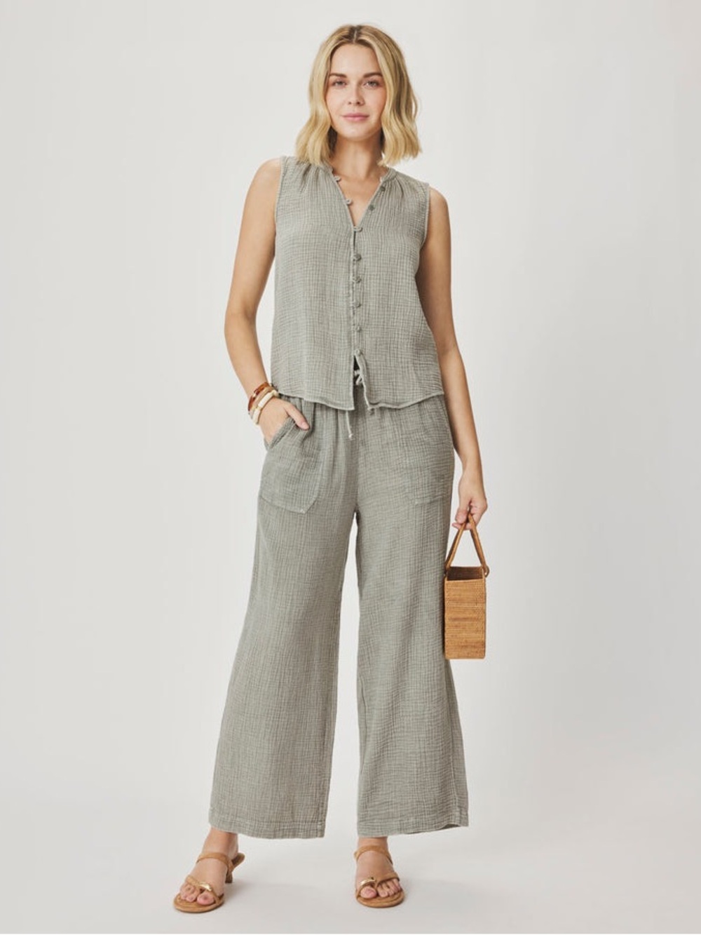 Splendid Ava Gauze Button Tank & Drawstring Pant Set | XS BNWT